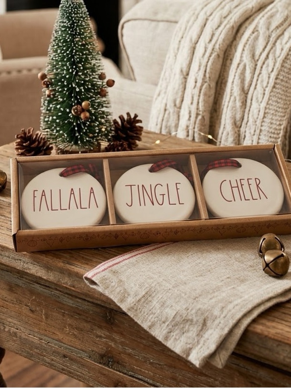 Rae Dunn by Magenta "Fa La La, Jingle, Cheer" Ceramic Christmas Ornaments